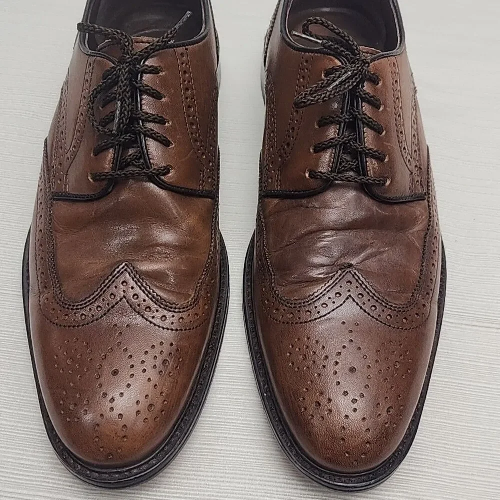 Johnston & Murphy Dress Shoes Wingtip Oxfords Brown Men Sz 8.5 Sheepskin Leather